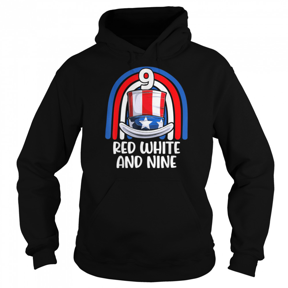 4th of July Red White 9 Years American Flag Shirt Unisex Hoodie