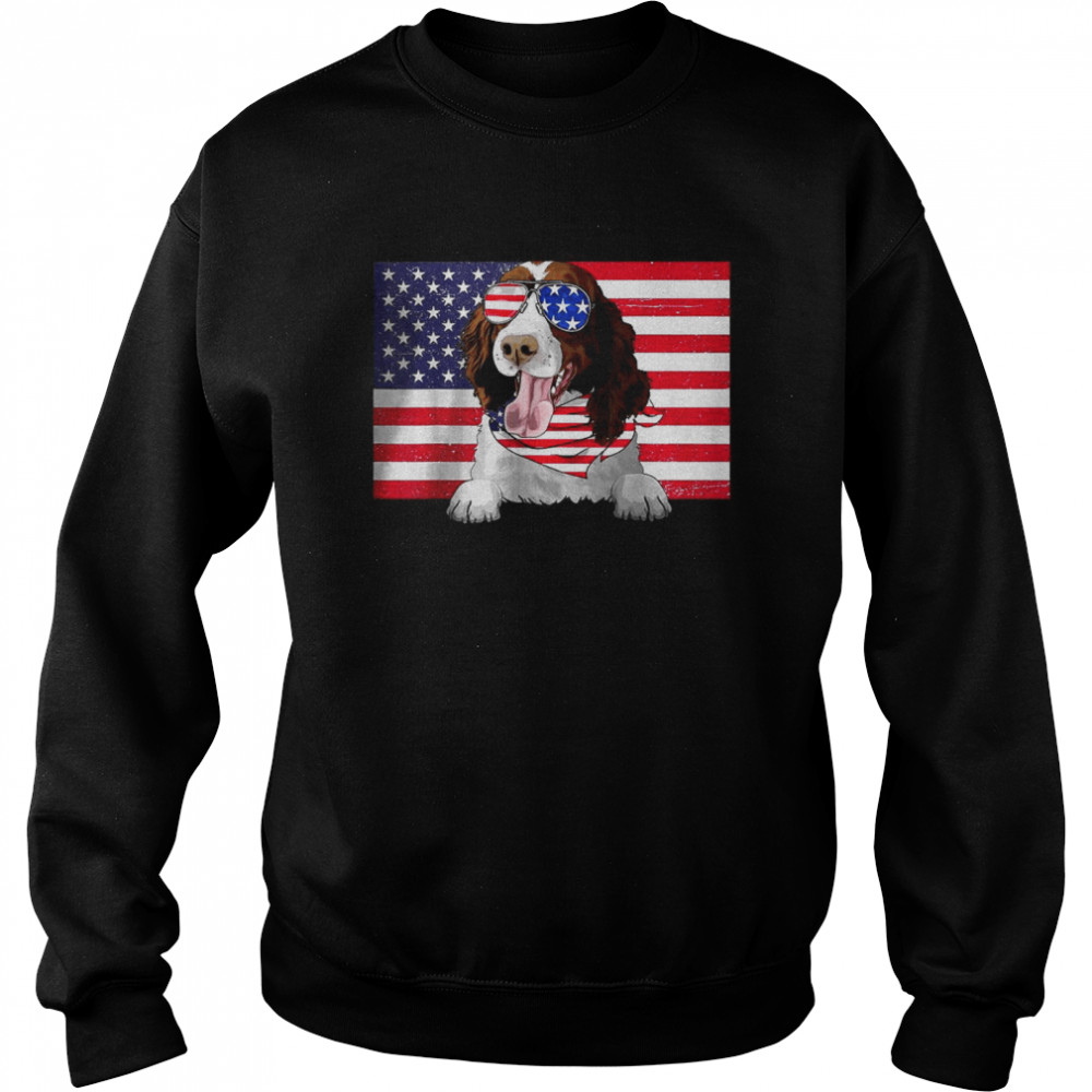 American Flag 4th of July English Springer Spaniel Dog Lover T-Shirt Unisex Sweatshirt