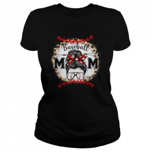 Baseball Mom Mothers Day Leopard Messy BunShirt Shirt Classic Women's T-shirt