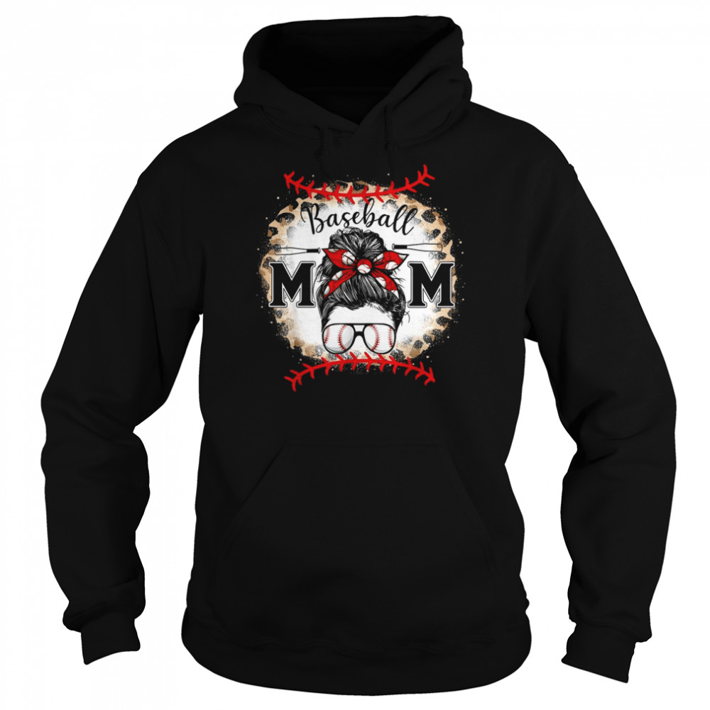 Baseball Mom Mothers Day Leopard Messy BunShirt Shirt Unisex Hoodie