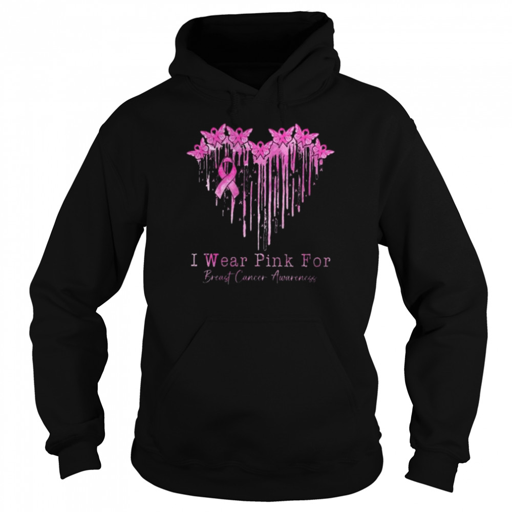 Butterfly I wear Pink for Breast Cancer Awareness Heart 2022  Unisex Hoodie