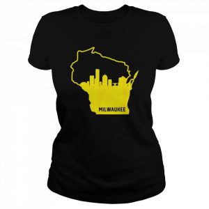 Cool Yellow Wisconsin State Outline Milwaukee City Skyline Shirt Classic Women's T-shirt