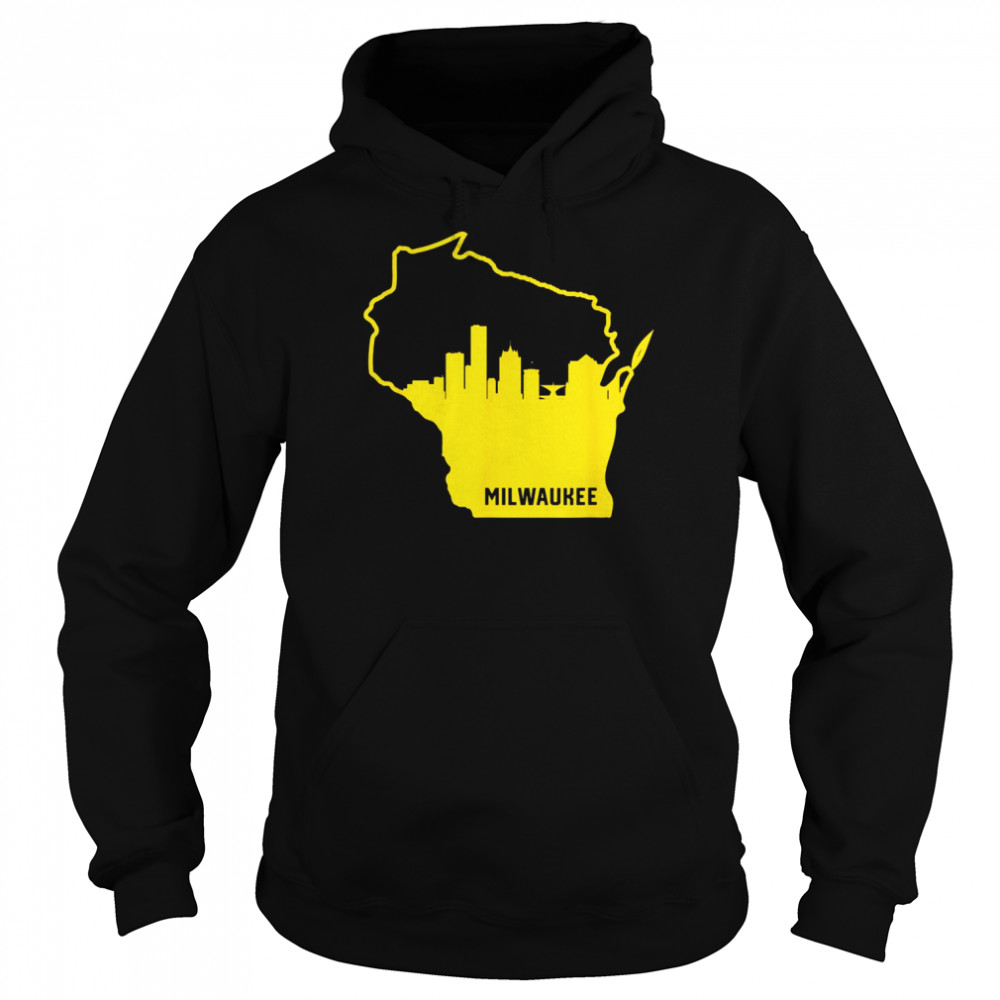 Cool Yellow Wisconsin State Outline Milwaukee City Skyline Shirt Unisex Hoodie