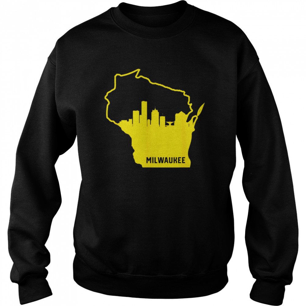 Cool Yellow Wisconsin State Outline Milwaukee City Skyline Shirt Unisex Sweatshirt