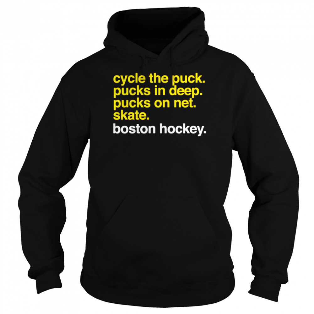 Cycle the puck pucks in deep pucks on net skate boston hockey  Unisex Hoodie