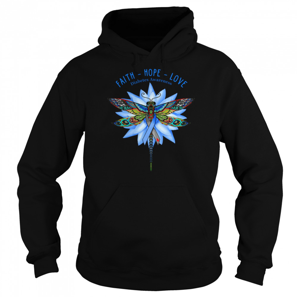 Dragonfly Faith Hope Love Diabetes Awareness Shirt Unisex Hoodie