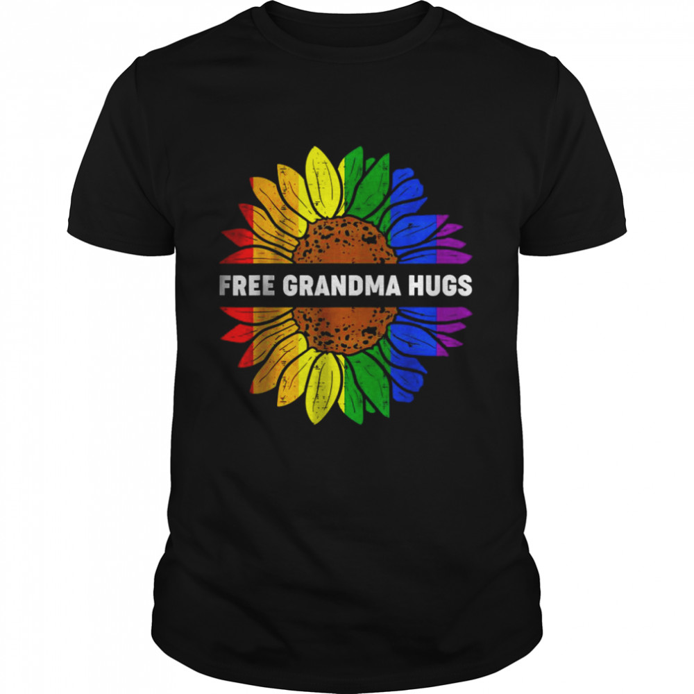 Free Grandma Hugs Lgbt Daisy Rainbow Flower Hippie Gay Pride T-Shirt