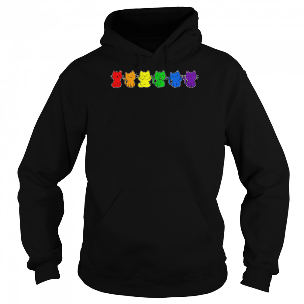 Gay Pride Cats LGBT Rainbow Flag LGBTQ Cute Cat Shirt Unisex Hoodie