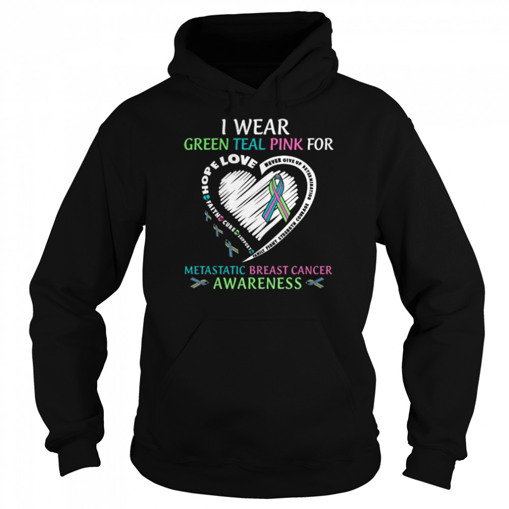 I wear green teal pink for metastatic Breast Cancer Awareness  Unisex Hoodie