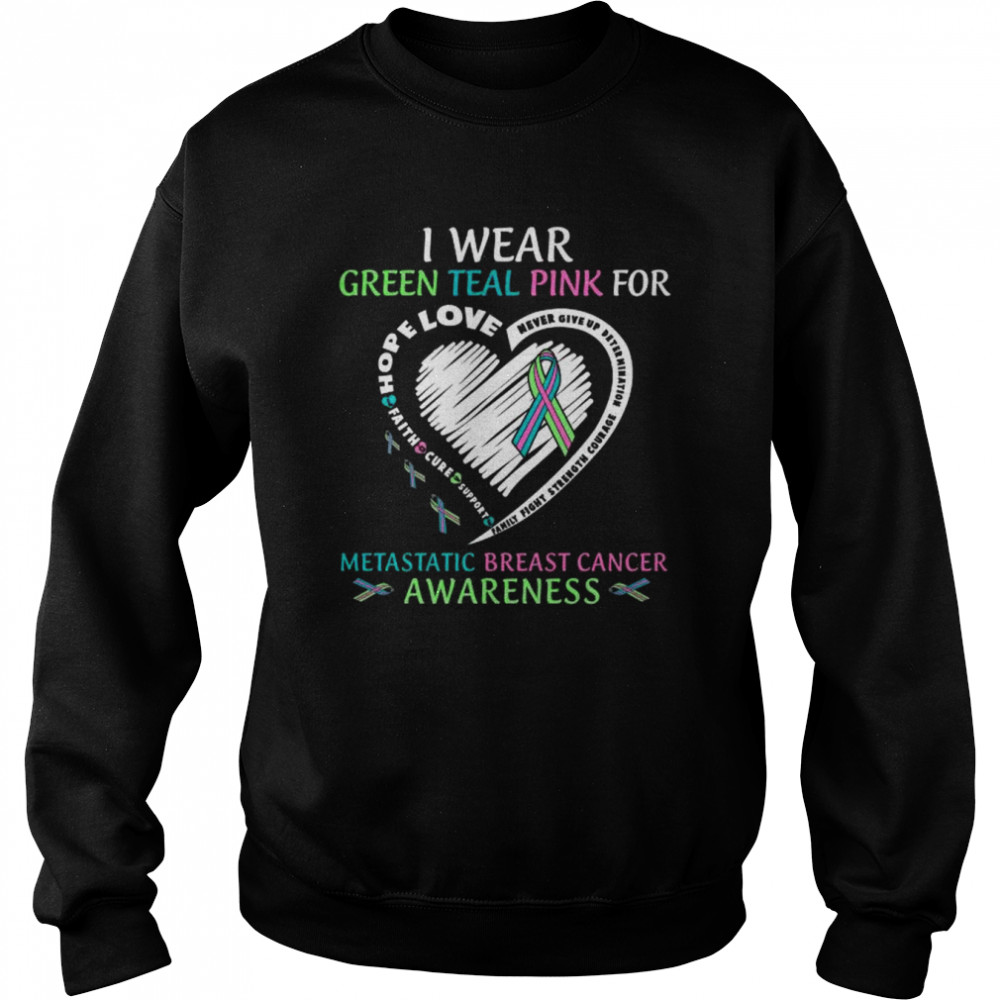 I wear green teal pink for metastatic Breast Cancer Awareness  Unisex Sweatshirt