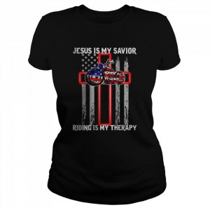 Jesus Is My Savior Riding Is My Therapy American Flag Cross T-Shirt Classic Women's T-shirt