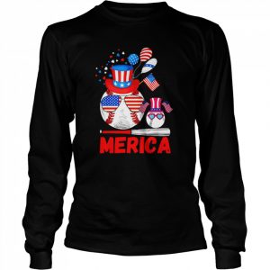 Merica Baseball 4th of july USA Flag Merica Fathers Day Shirt Long Sleeved T-shirt