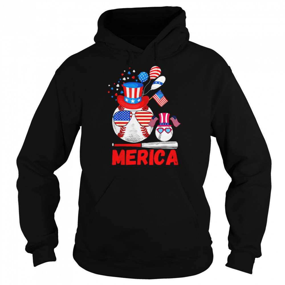 Merica Baseball 4th of july USA Flag Merica Fathers Day Shirt Unisex Hoodie