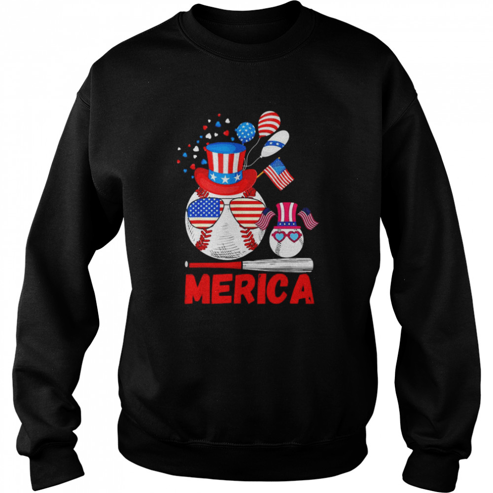 Merica Baseball 4th of july USA Flag Merica Fathers Day Shirt Unisex Sweatshirt