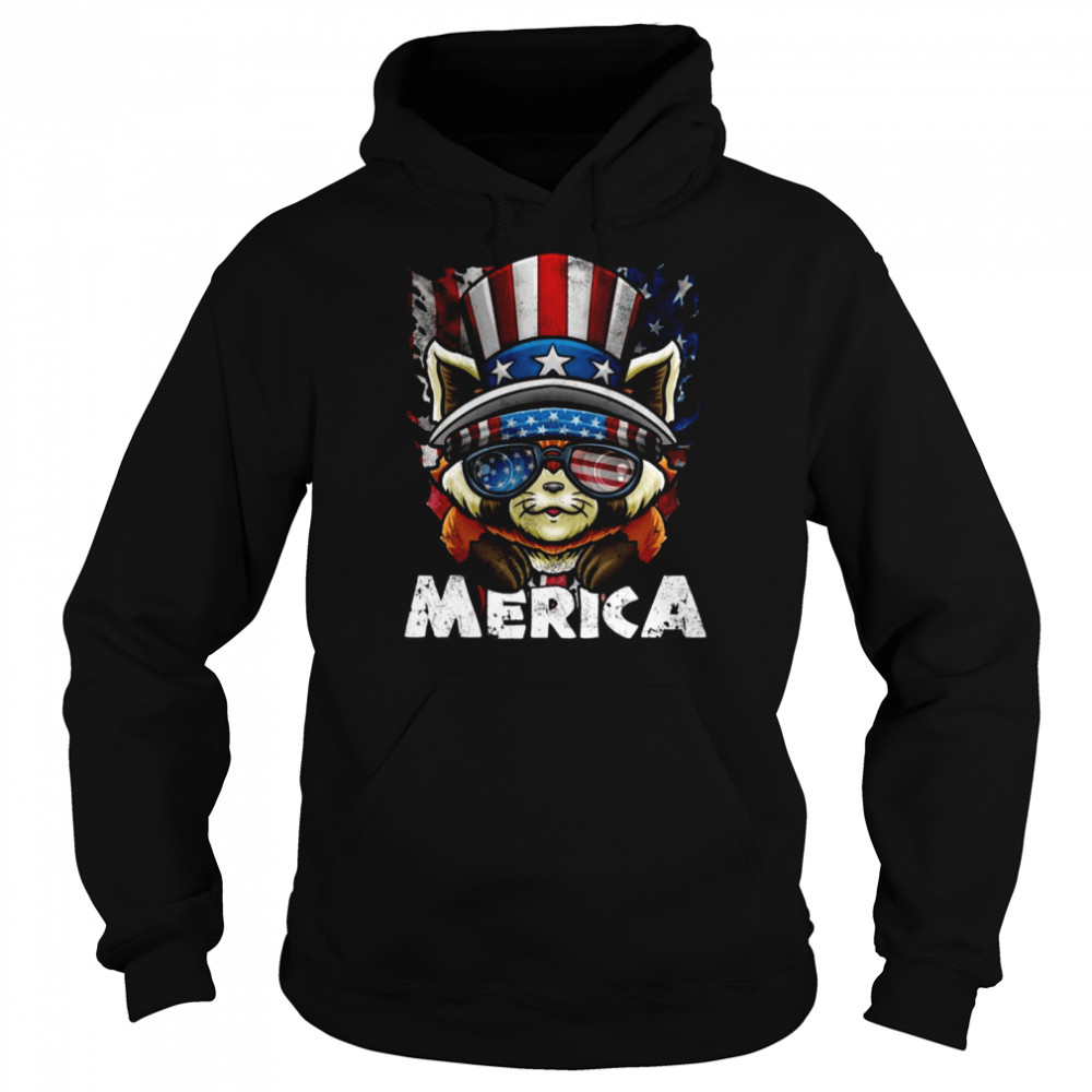 Merica Red Panda Celebrate Independence US Flag 4th of July Shirt Unisex Hoodie