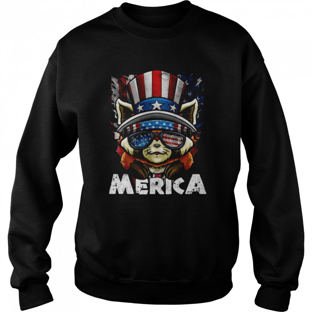 Merica Red Panda Celebrate Independence US Flag 4th of July Shirt Unisex Sweatshirt