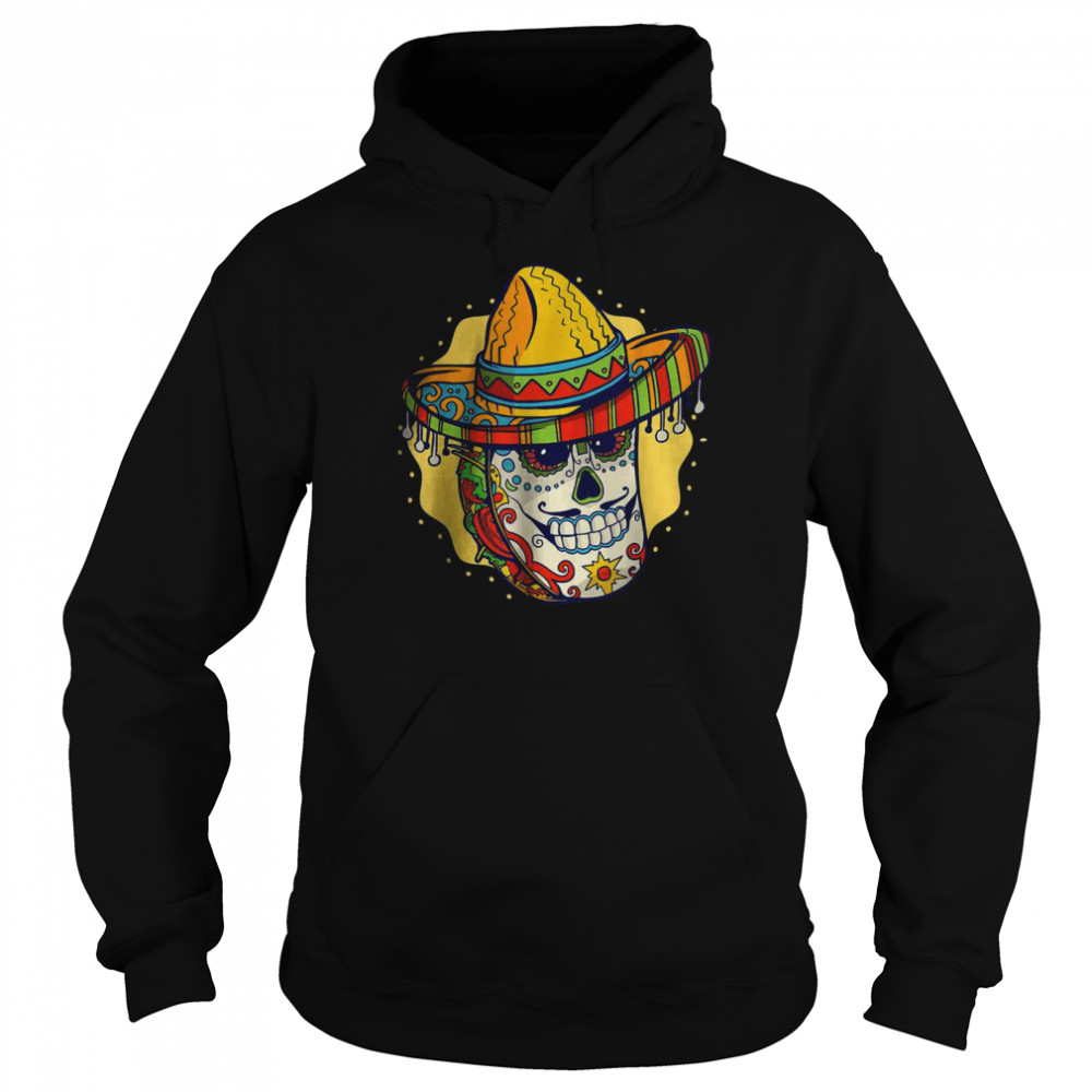 Mexican Taco Sugar Skull Cinco de Mayo Themed T-Shirt Unisex Hoodie