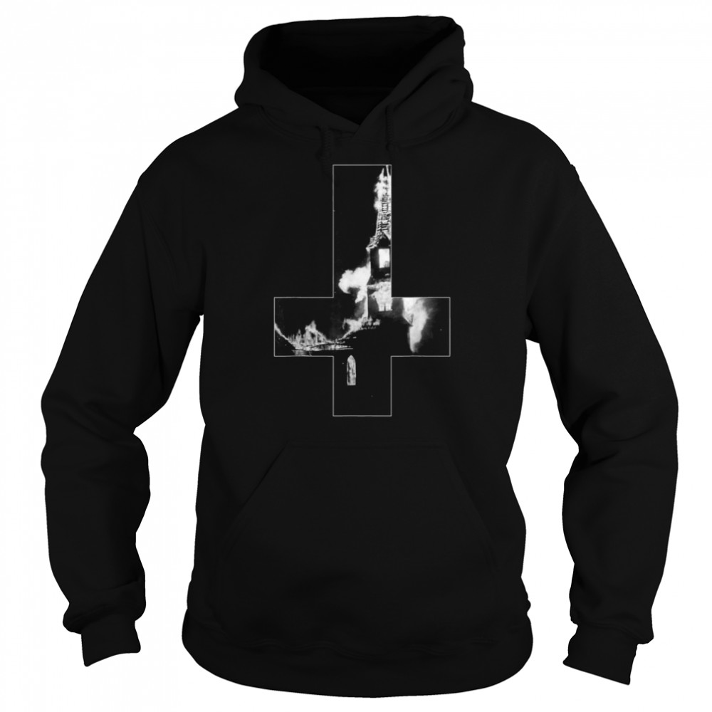 Occult Devil Satan Burning Church Upside Down Cross Death Shirt Unisex Hoodie