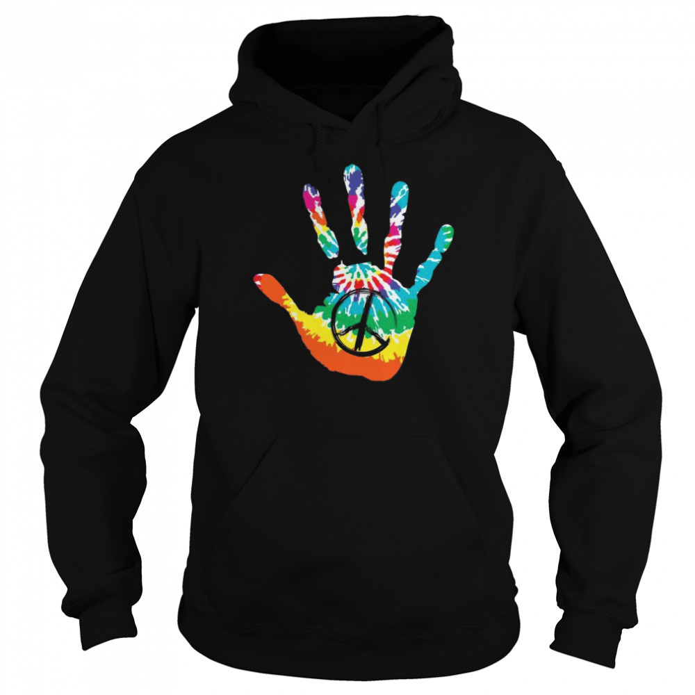 PEACE SIGN LOVE Handprint 60s 70s Tie Dye Hippie Costume Shirt Unisex Hoodie