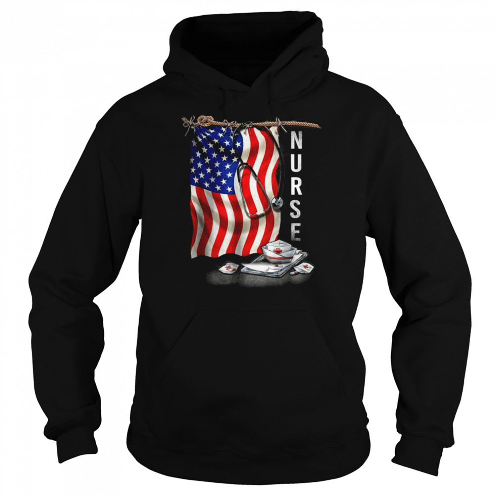 Patriotic Nurse 4th Of July American Flag Sunflower Love T-Shirt Unisex Hoodie