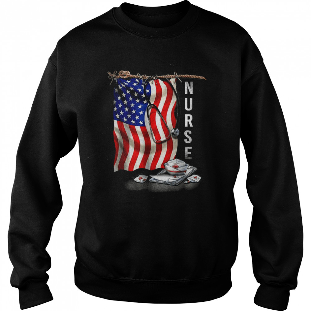 Patriotic Nurse 4th Of July American Flag Sunflower Love T-Shirt Unisex Sweatshirt