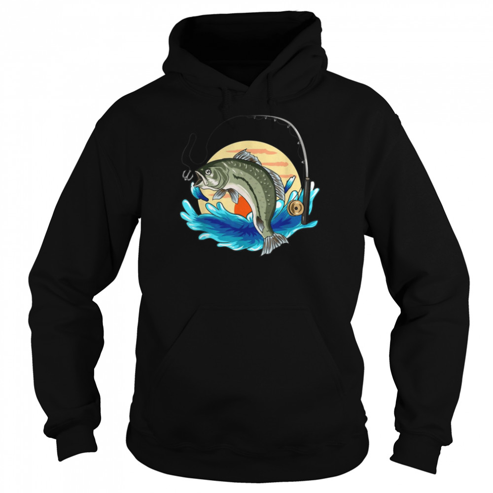 Perch sunset fishing retro Shirt Unisex Hoodie