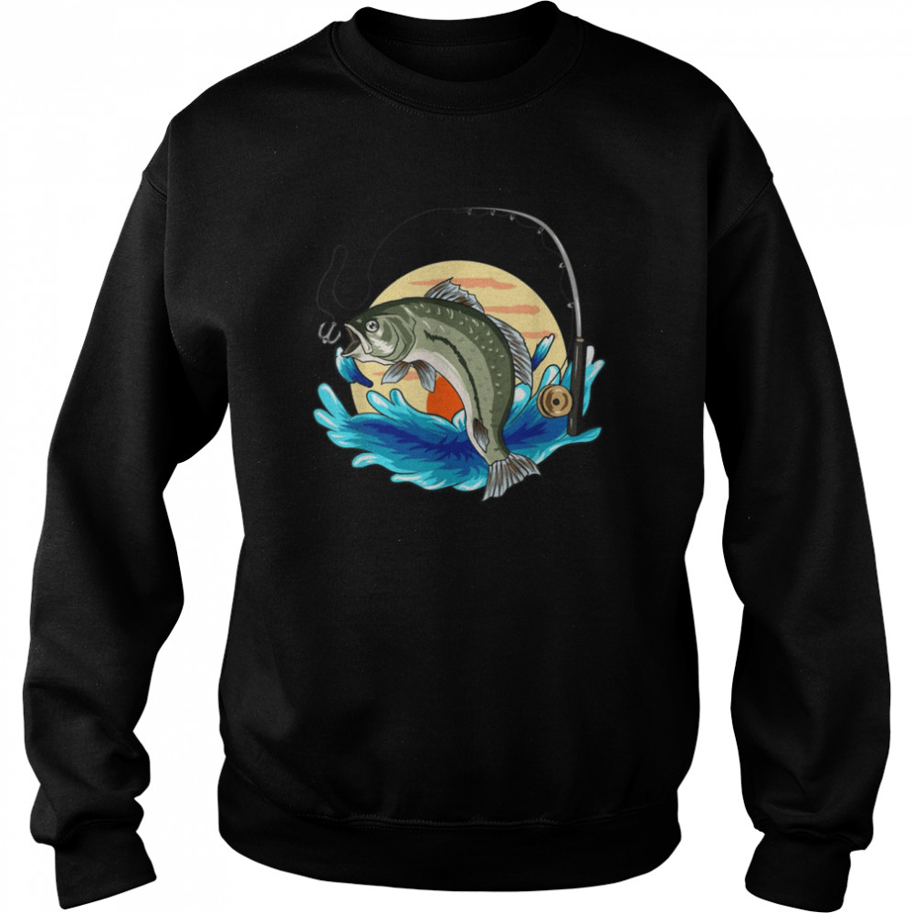 Perch sunset fishing retro Shirt Unisex Sweatshirt