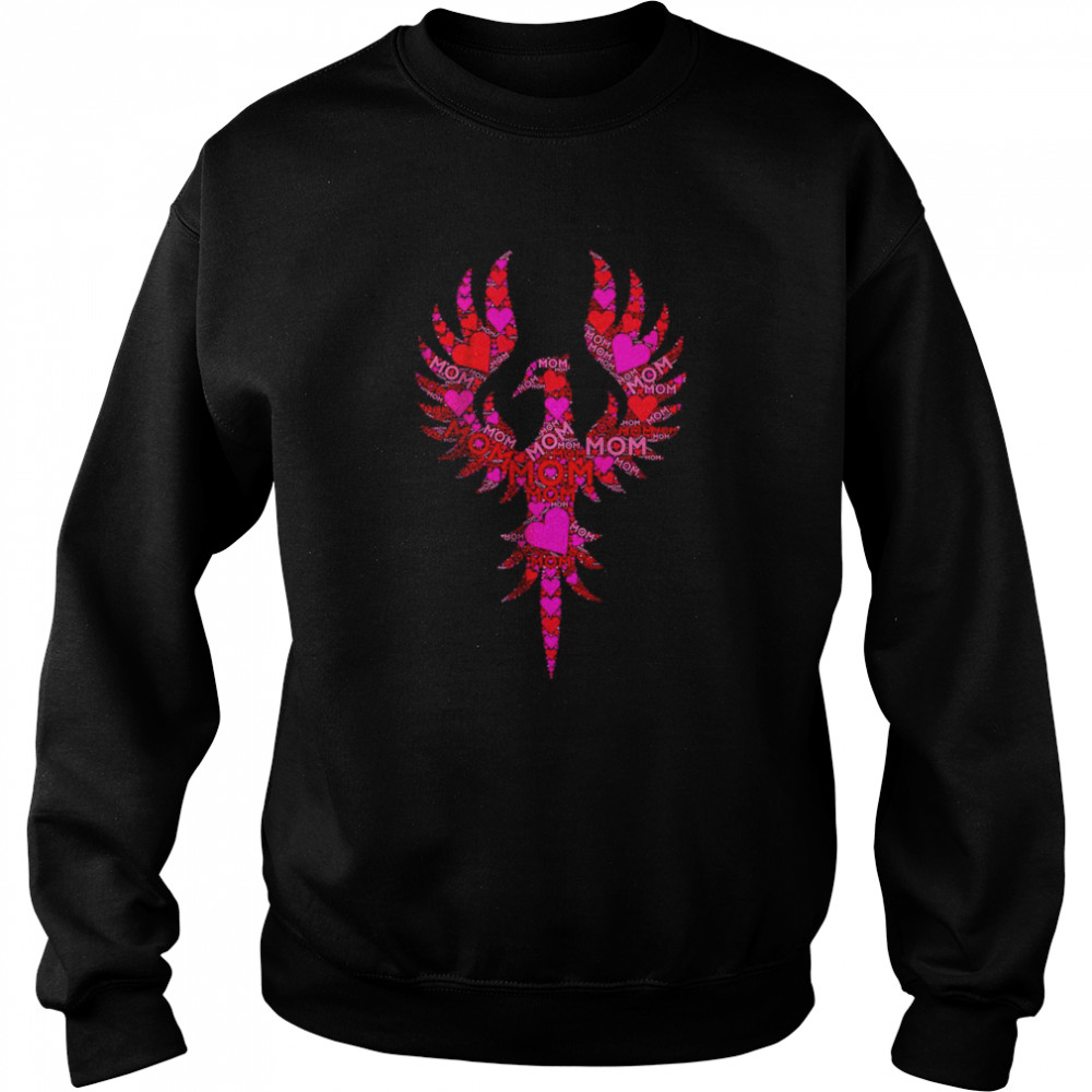 Pink Red Heart Love Mom Phoenix Bird T-Shirt Unisex Sweatshirt