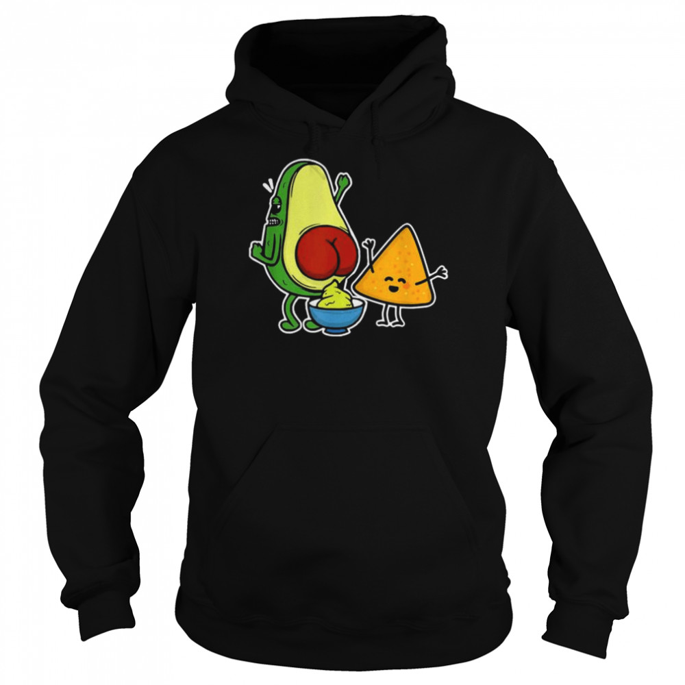 Pooping Avocado & Tortilla Chip Guacamole Poop Turd Vegan Tee Shirt Unisex Hoodie