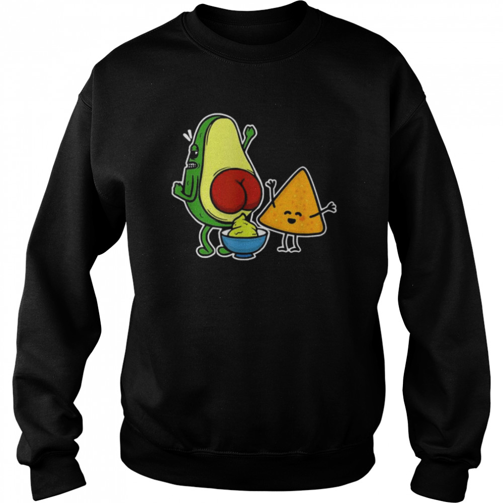 Pooping Avocado & Tortilla Chip Guacamole Poop Turd Vegan Tee Shirt Unisex Sweatshirt