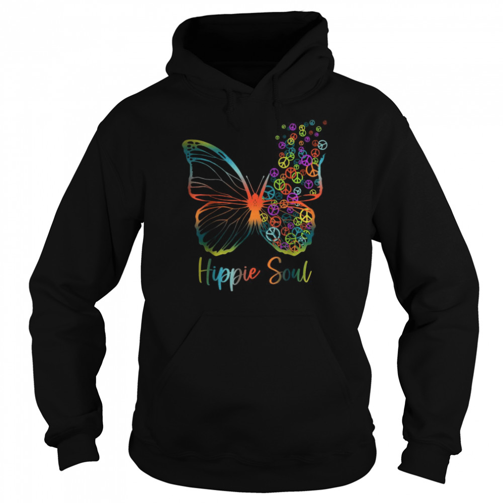 Pretty Hippie Soul Butterfly with Peace Signs Hippie T-Shirt Unisex Hoodie