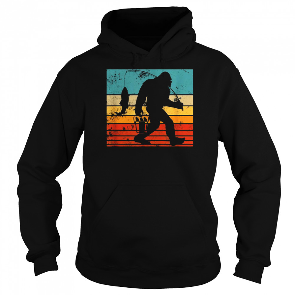 Retro Bigfoot Fishing Sasquatch and Fishing Shirt Unisex Hoodie