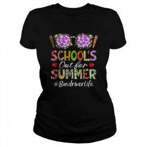 School’s Out For Summer Leopard Sunglasses Bus Driver Life T-Shirt Classic Women's T-shirt