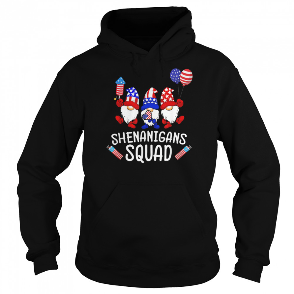 Shenanigans Squad 4th Of July Gnomes USA Independence Day Shirt Unisex Hoodie