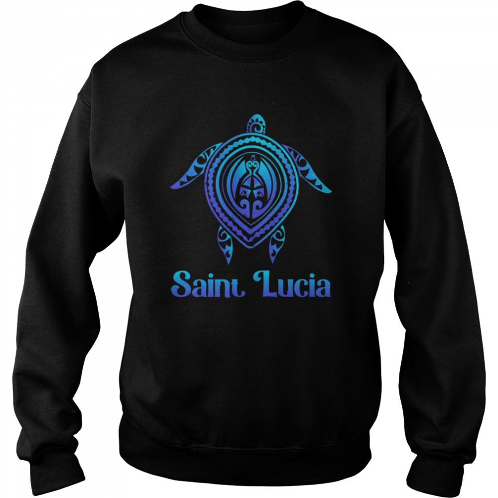 St Lucia Souvenirs Sea Turtle Blue Sea Tribal Saint Lucia Shirt Unisex Sweatshirt