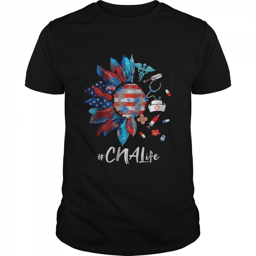 Sunflower CNA Life Stethoscope USA Flag 4th Of July T-Shirt