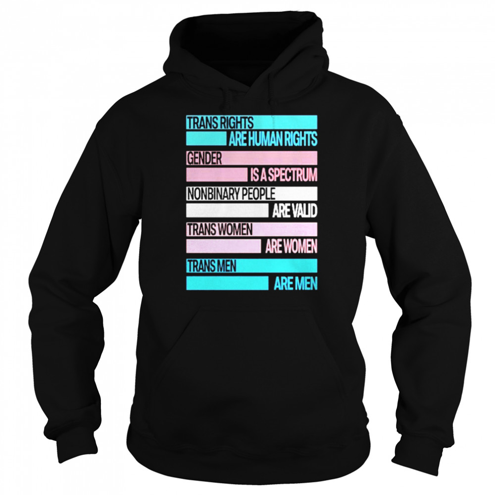 Trans Rights Are Human Rights Gender Is A Spectrum Nonbinary People Are Valid Trans Women Are Women Trans Men Are Men Shirt Unisex Hoodie