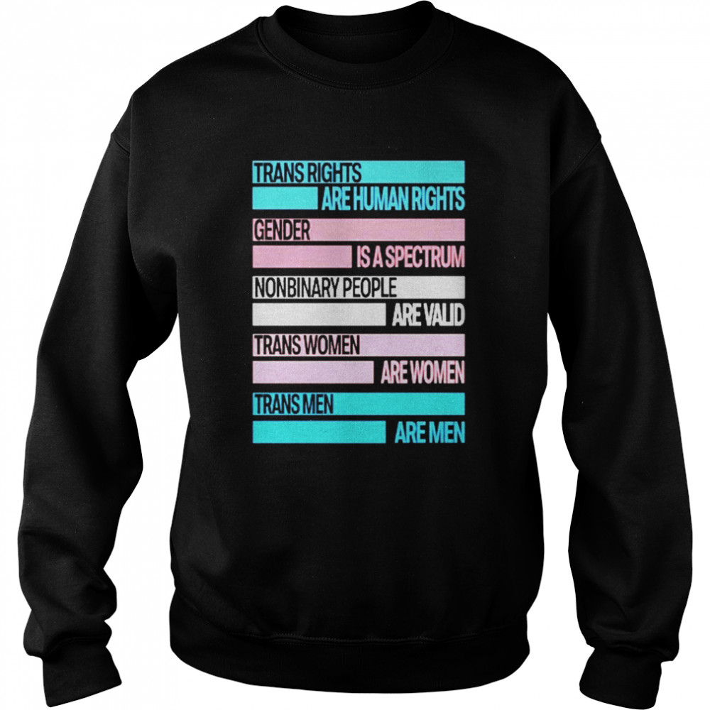 Trans Rights Are Human Rights Gender Is A Spectrum Nonbinary People Are Valid Trans Women Are Women Trans Men Are Men Shirt Unisex Sweatshirt