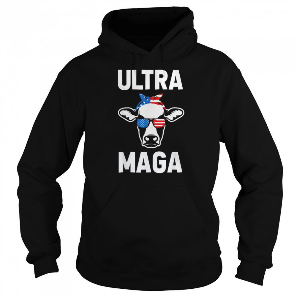 Ultra MAGA Cow Sunglasses 4th Of July American US Flag T-Shirt Unisex Hoodie