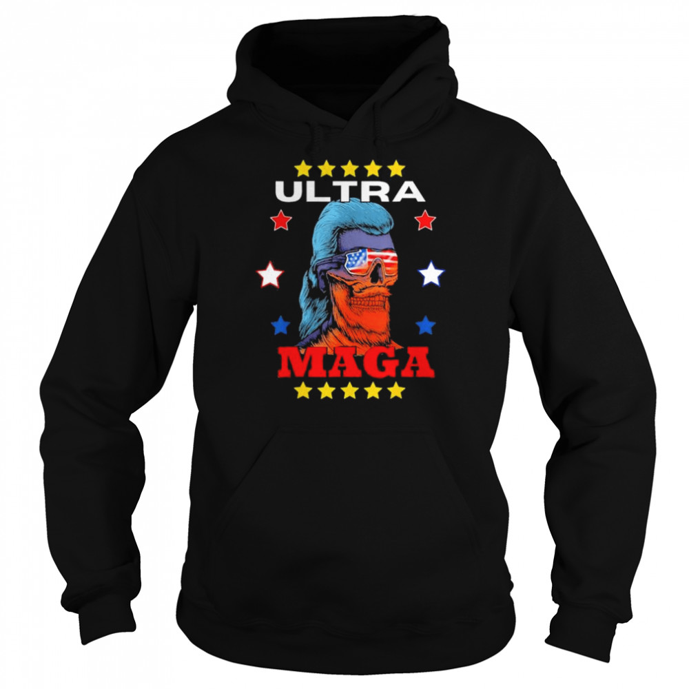 Ultra maga 2024 pro Trump American mullet skull flag  Unisex Hoodie