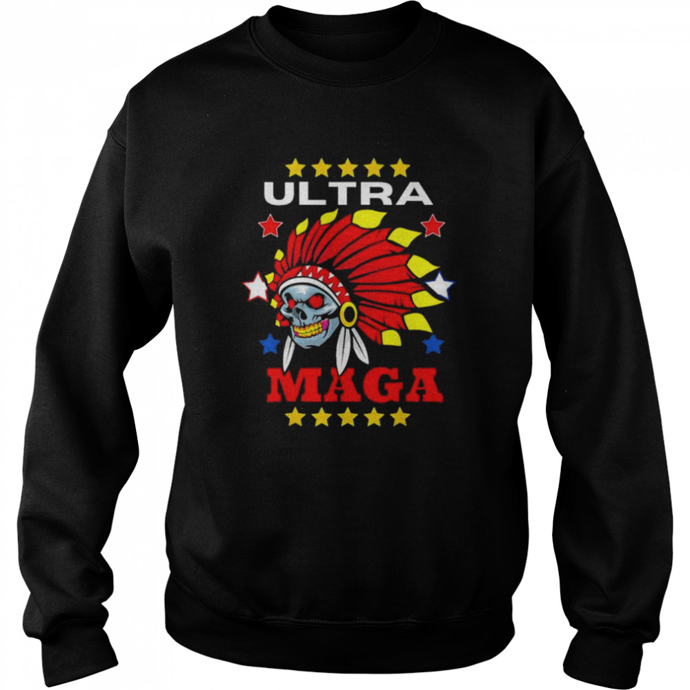 Ultra maga pro Trump skull wearing indian headdress  Unisex Sweatshirt