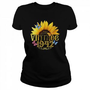 Vintage 1942 Sunflower Floral Butterfly 80thBirthday Shirt Classic Women's T-shirt