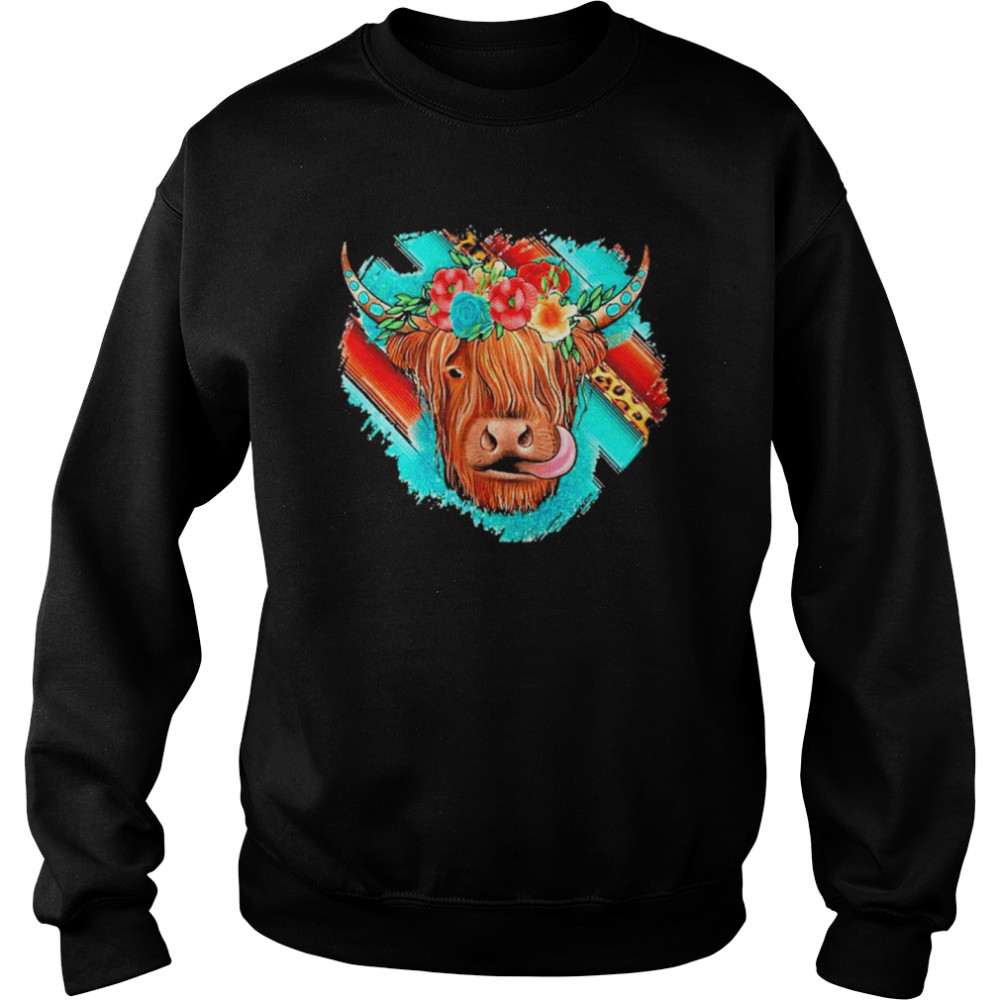 Western Leopard Serape Scottish Hairy Cow Mom Heifer Lover Shirt Unisex Sweatshirt