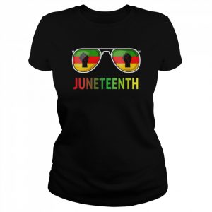 Womens Juneteenth Sunglasses Black Pride Flag Fists Shirt Classic Women's T-shirt