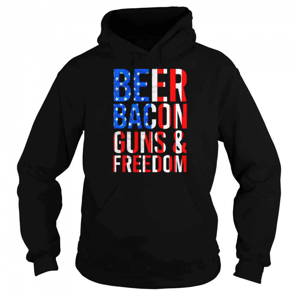 beer Bacon Guns and Freedom American flag  Unisex Hoodie