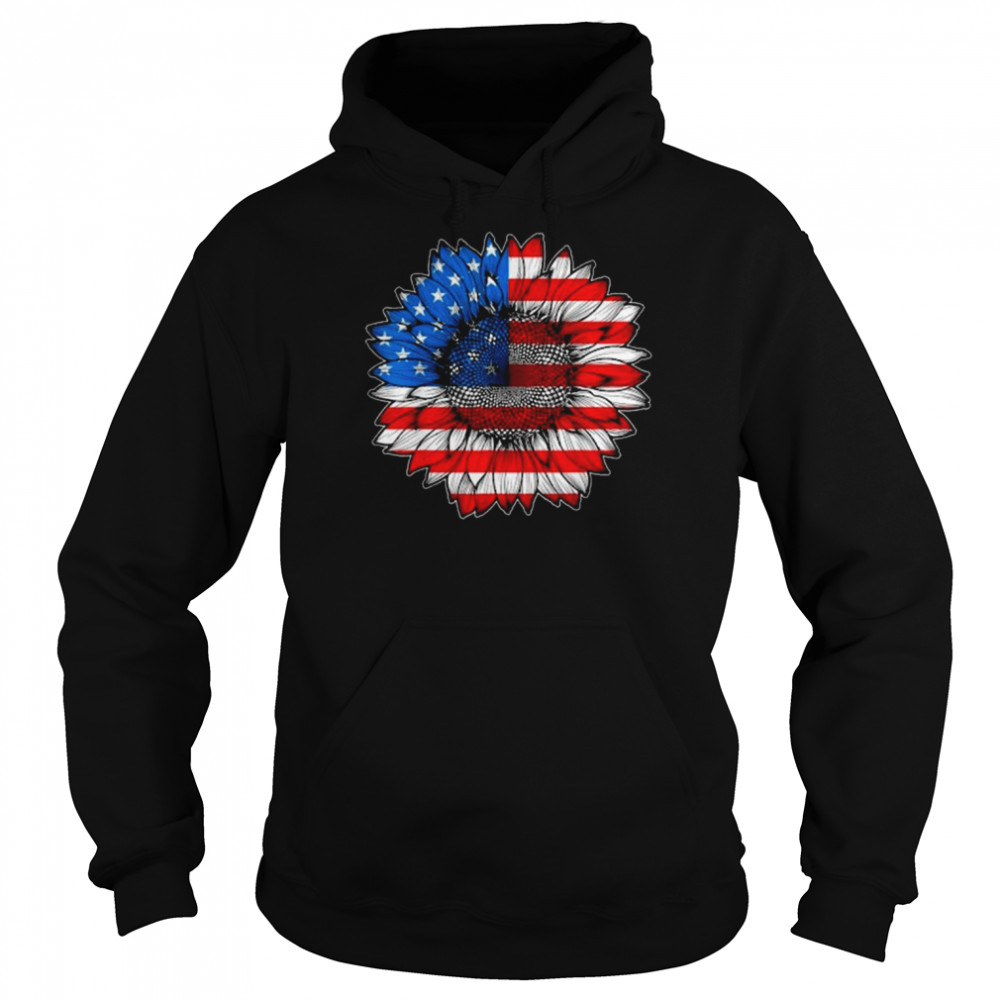 4th Of July American Flag Sunflower Patriotic Shirt Unisex Hoodie