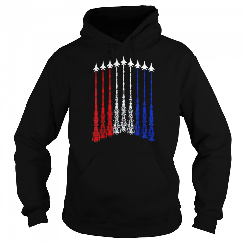 4th Of July Fighter Jet Airplane Red White Blue In The Sky Shirt Unisex Hoodie