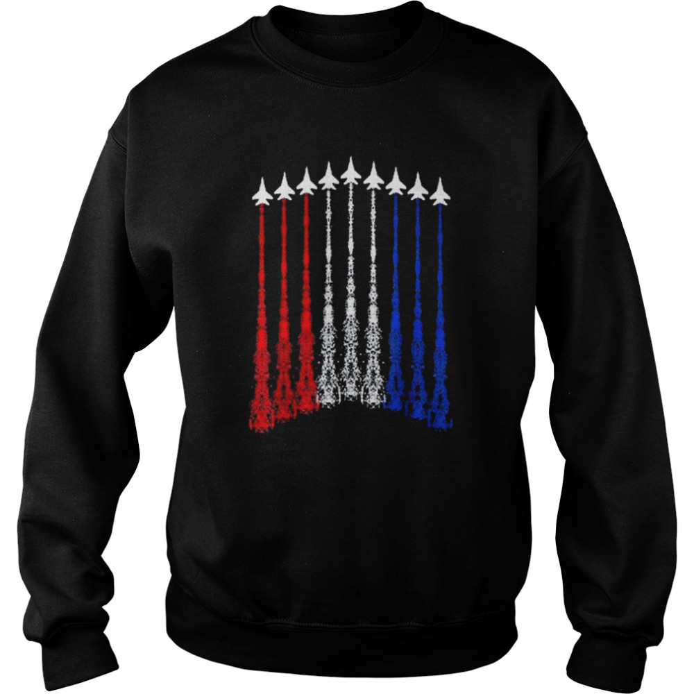 4th Of July Fighter Jet Airplane Red White Blue In The Sky Shirt Unisex Sweatshirt