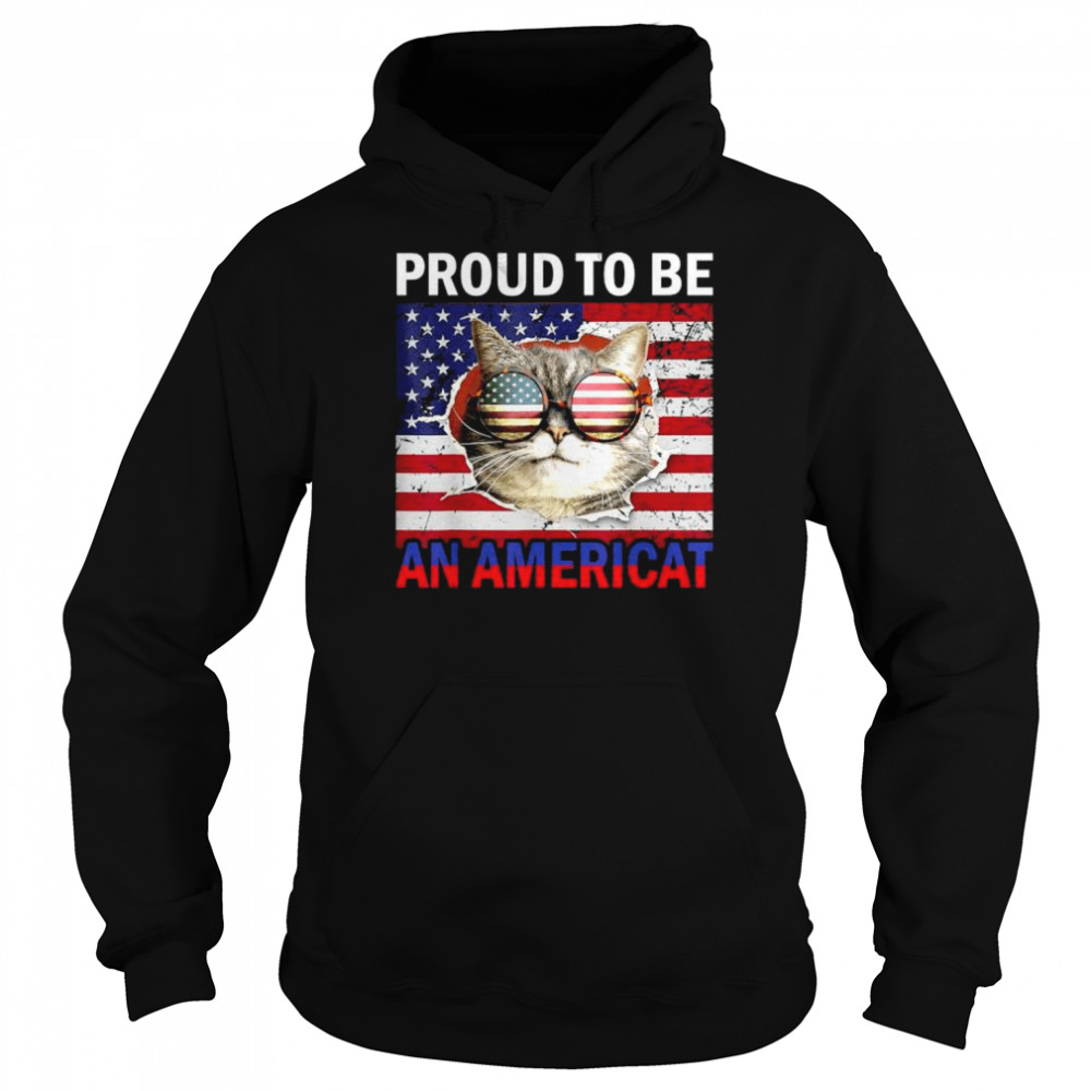 4th of july cat American flag glasses  Unisex Hoodie