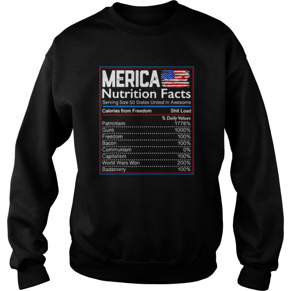 4th of july proud American merica nutrition facts  Unisex Sweatshirt